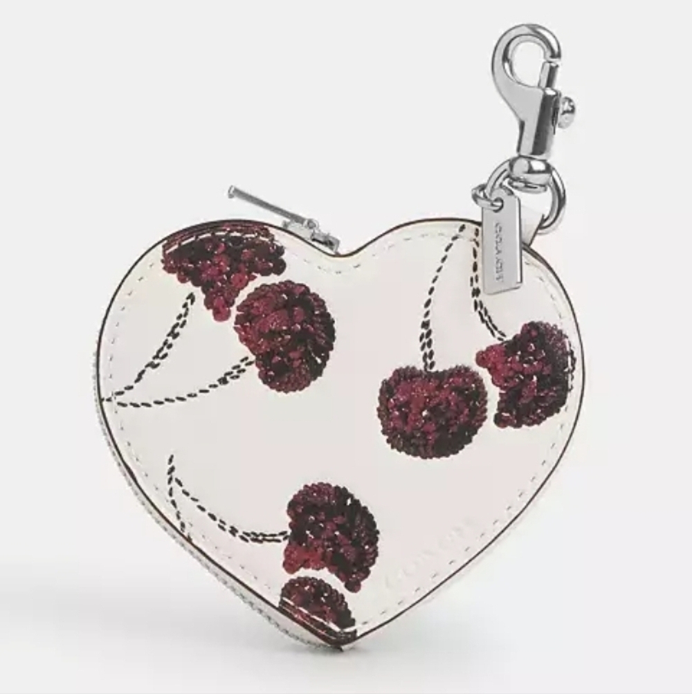 Coach Heart Bag Charm In Cherry Print With Dustbag NWT